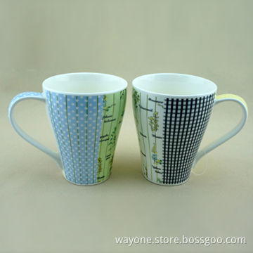 2-piece Mug Set for Gift, Lattice/Stripes, Fashionable Shape, Made of New Bone China and Porcelain